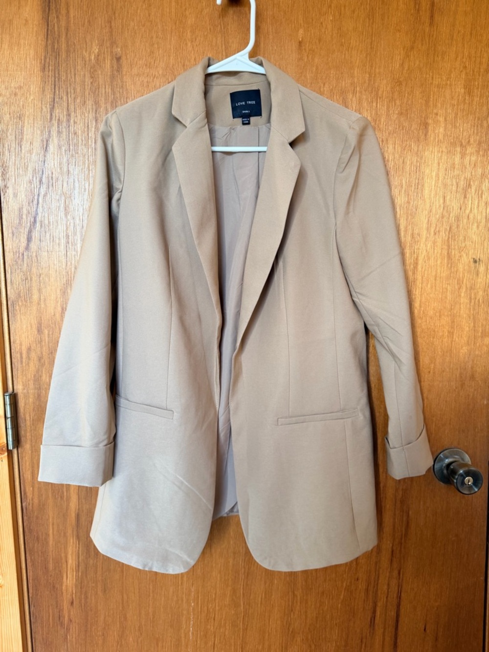 Love Tree Beige/Tan Open-Front Blazer